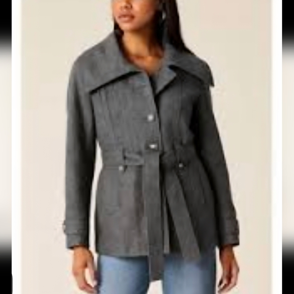 Laundry By Shelli Segal Gray Belted Wool Blend Jacket Coat Size Large - Picture 15 of 15
